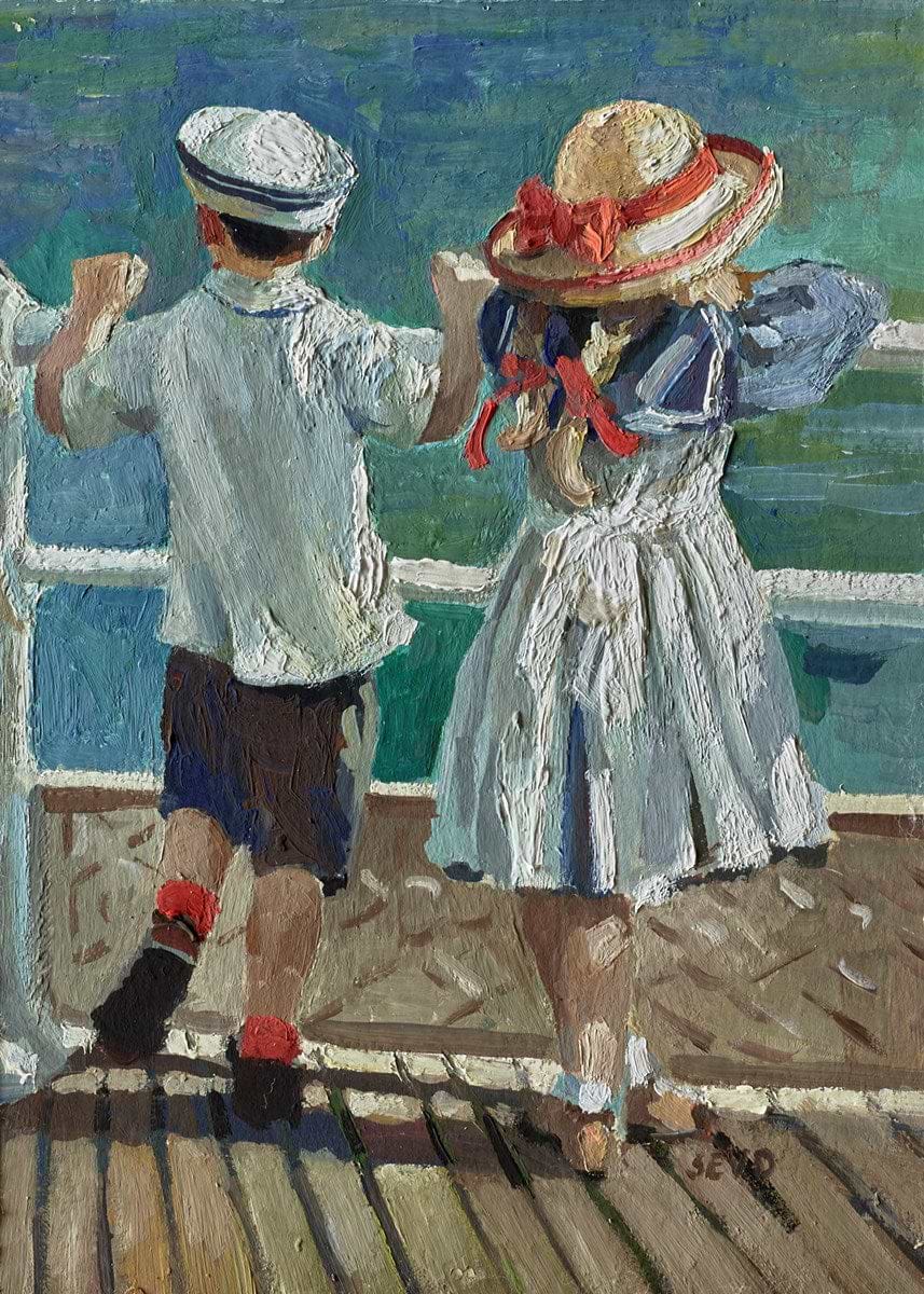 Young Boy and Young Girl Standing on a Pier