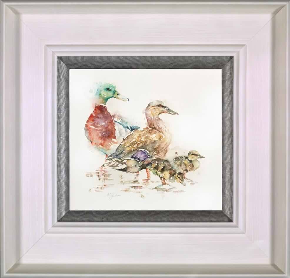 Paddling- Family of Mallards (Framed)