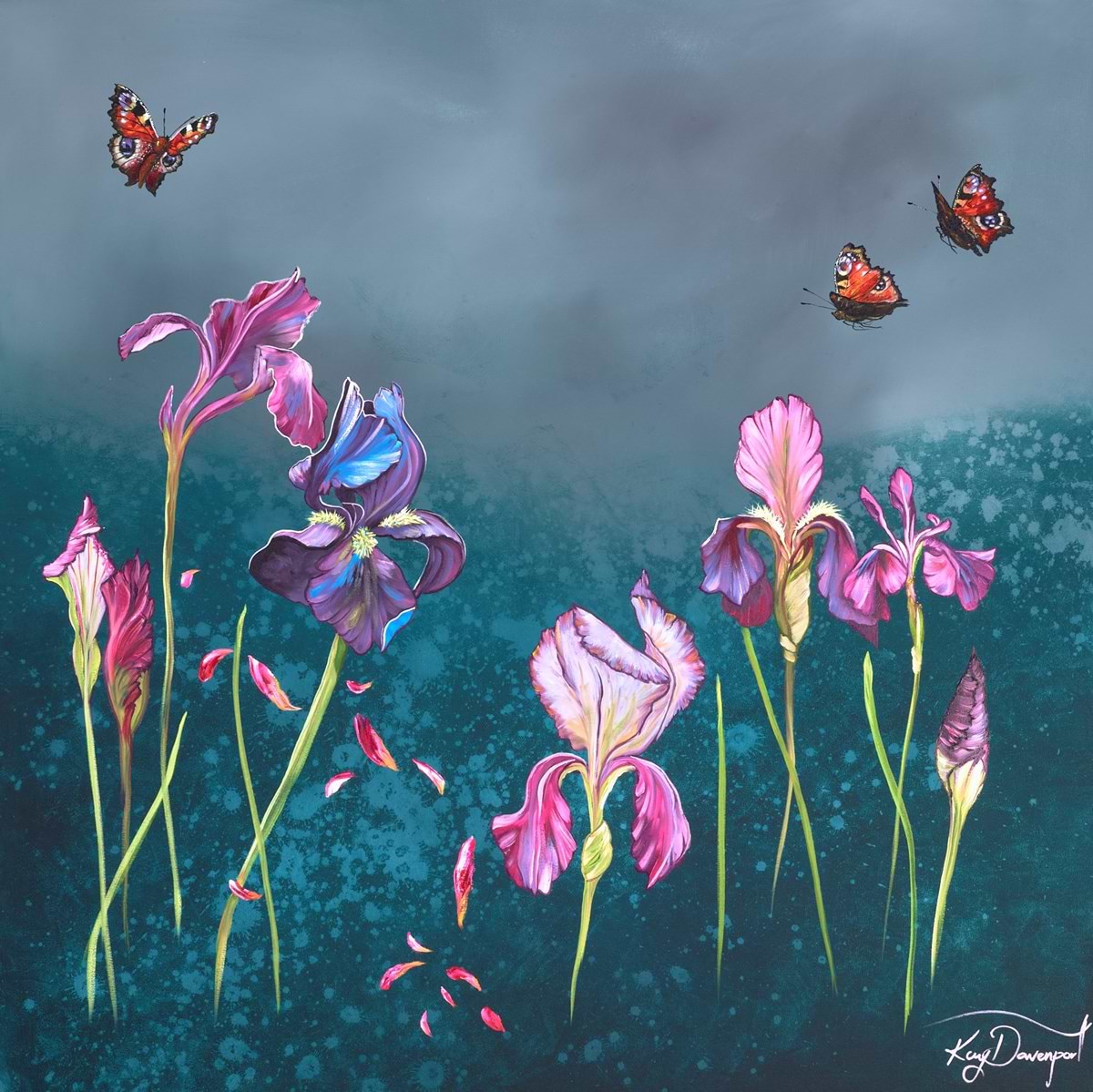 Peacocks and Irises