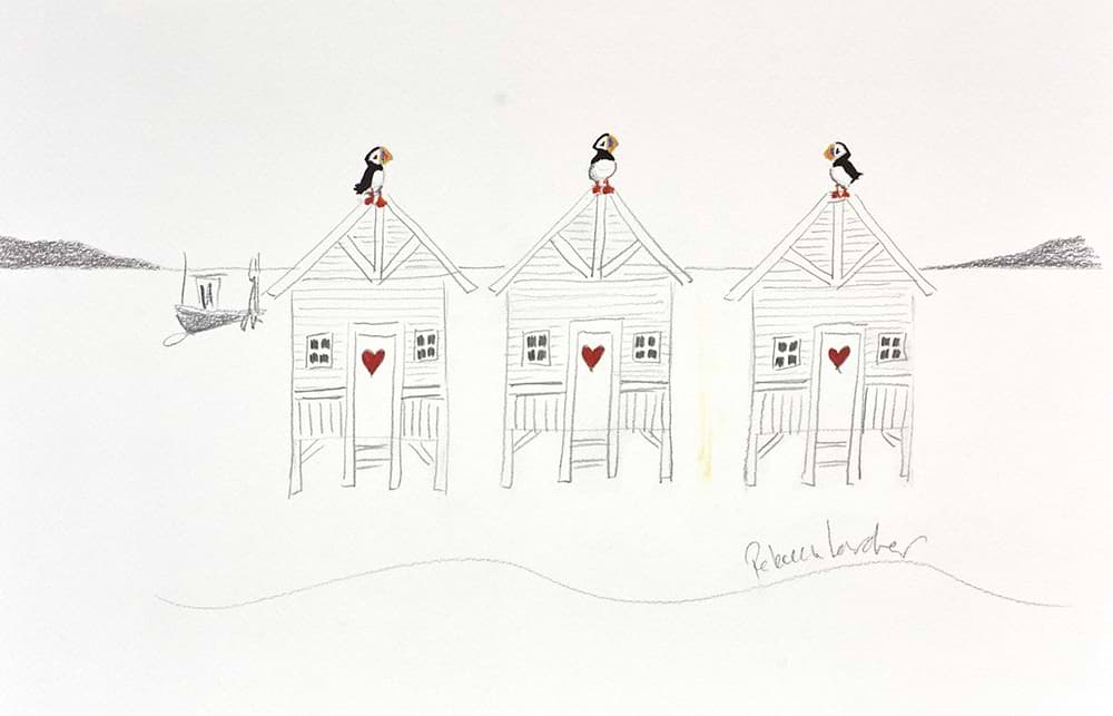 Birds on the Beach Huts (sketch)