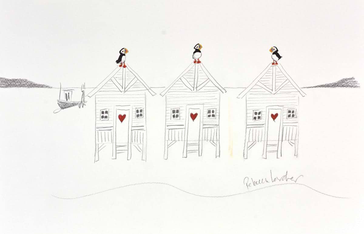 Birds on the Beach Huts (sketch)