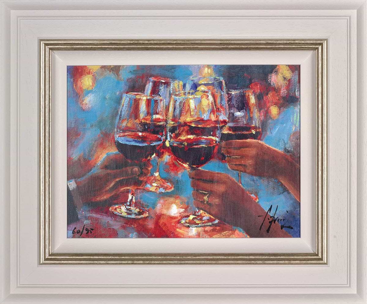 Wine and Blue Lights Red (Framed)