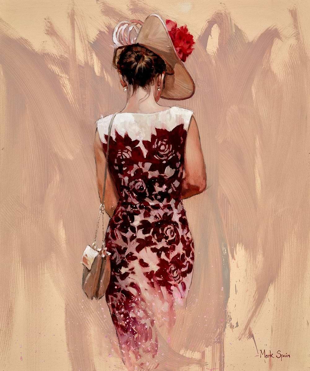 Burgandy  and White Dress Ascot Study