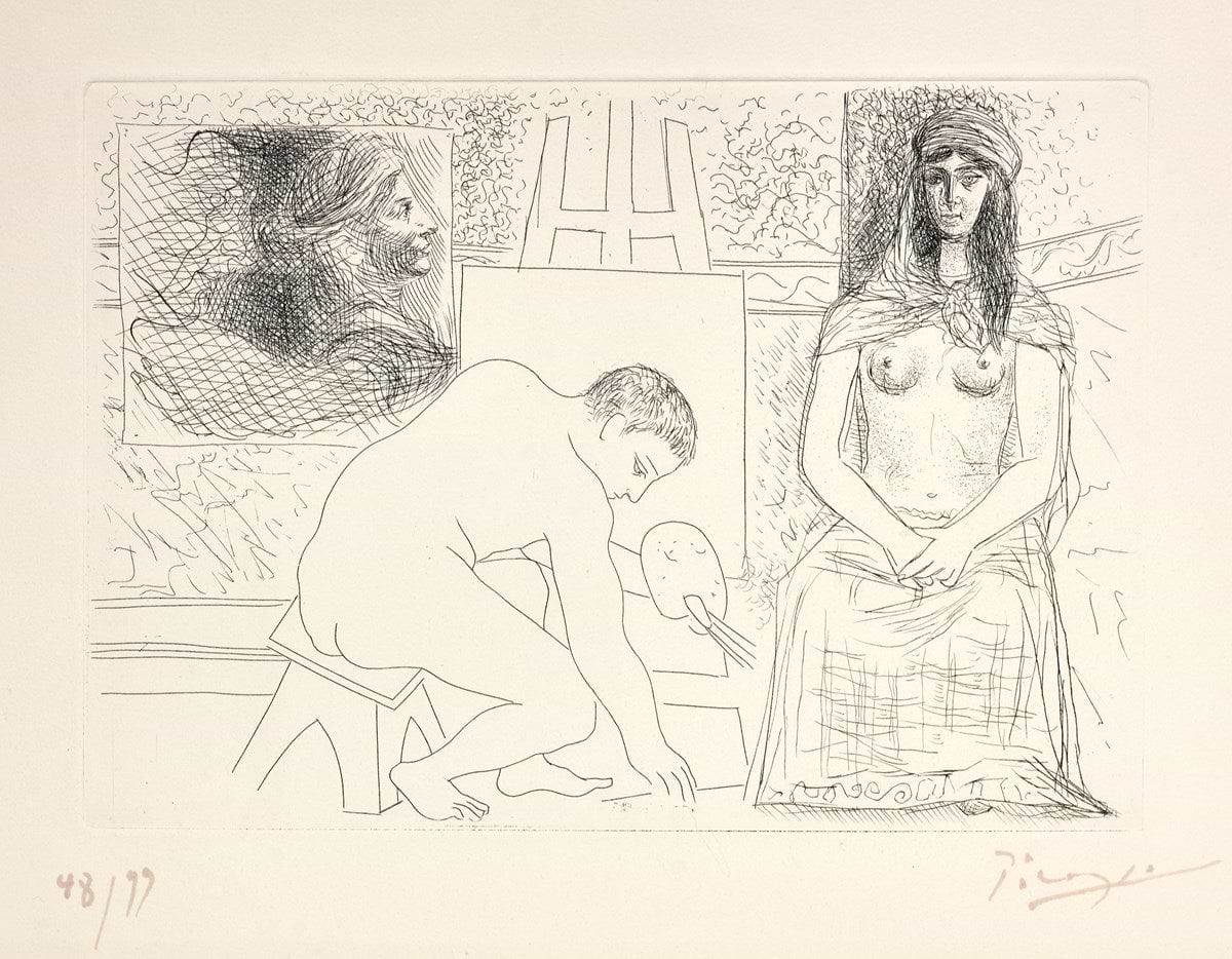Peintre Ramassant Son Pinceau, Avec Un Modèle Au Turban
