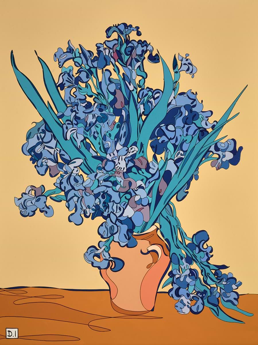 Irises on Yellow Background - Van Gogh