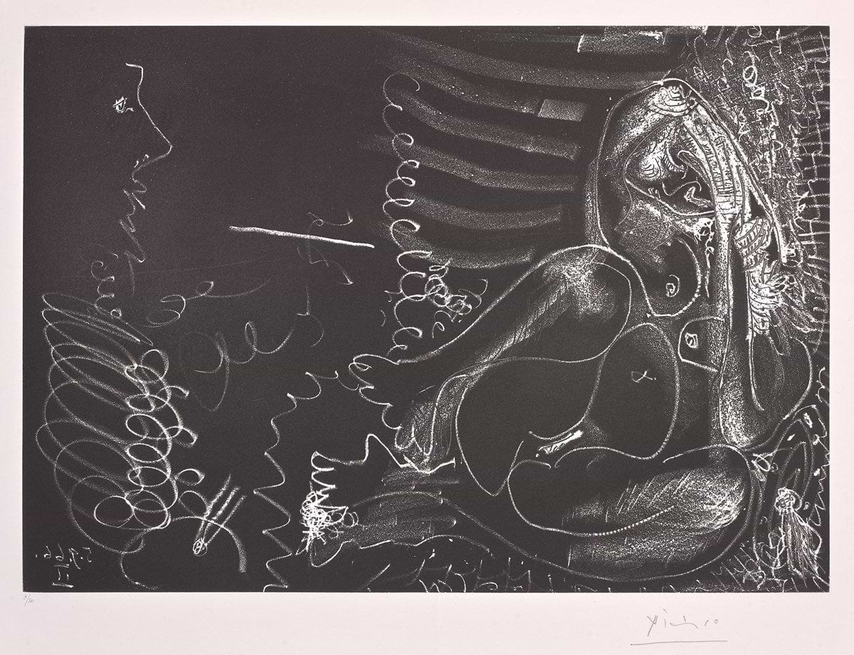 Peintre en demi-figure et modèle assis en tailleur