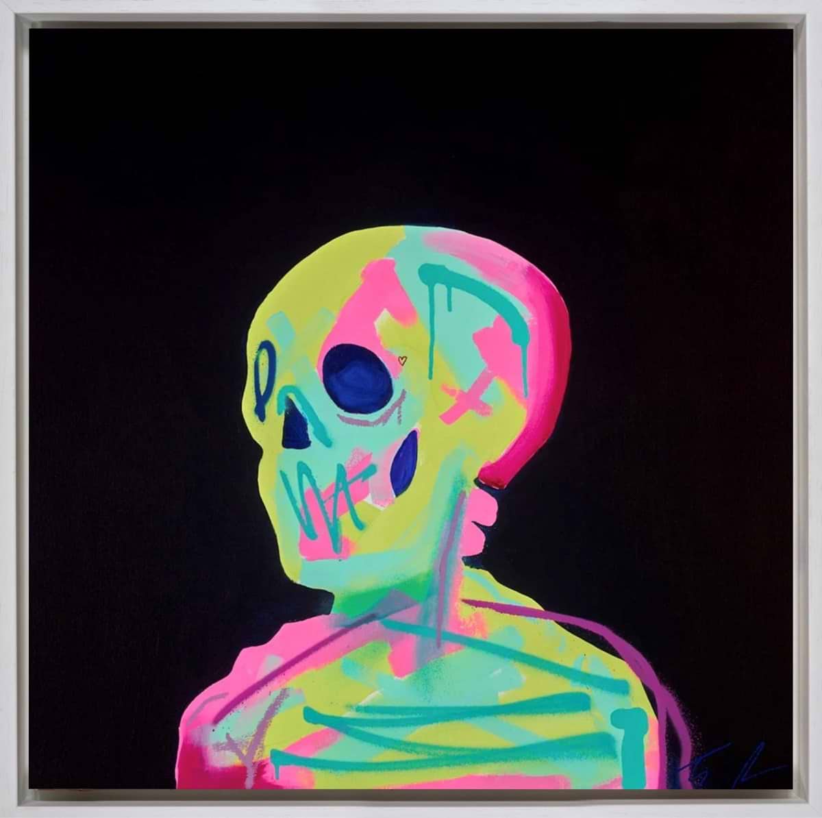 Skeleton- Pink and Lime (left facing) (Framed)