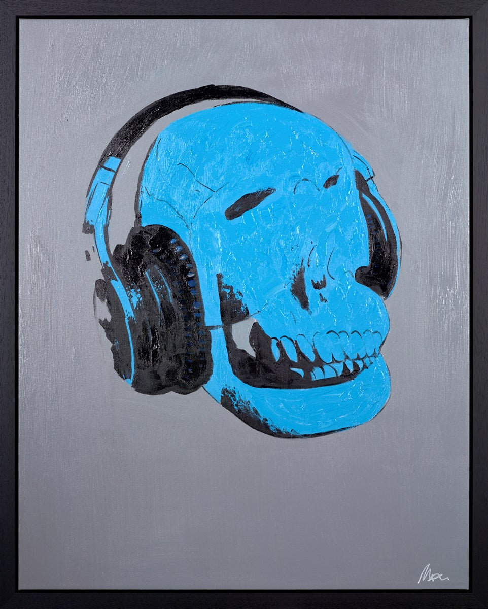Music Lover Skull (blue on grey)