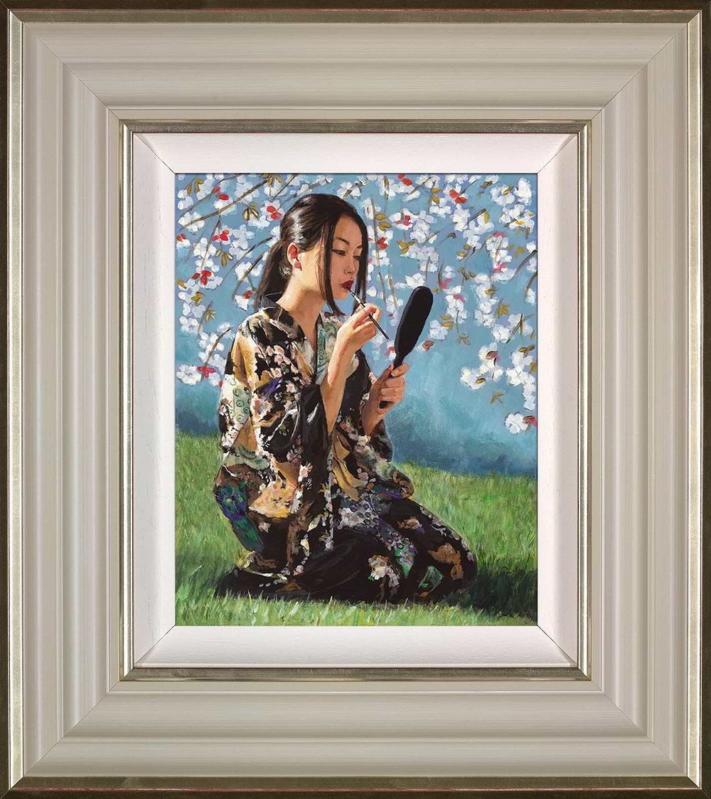 Geisha With White Flowers II (Framed)