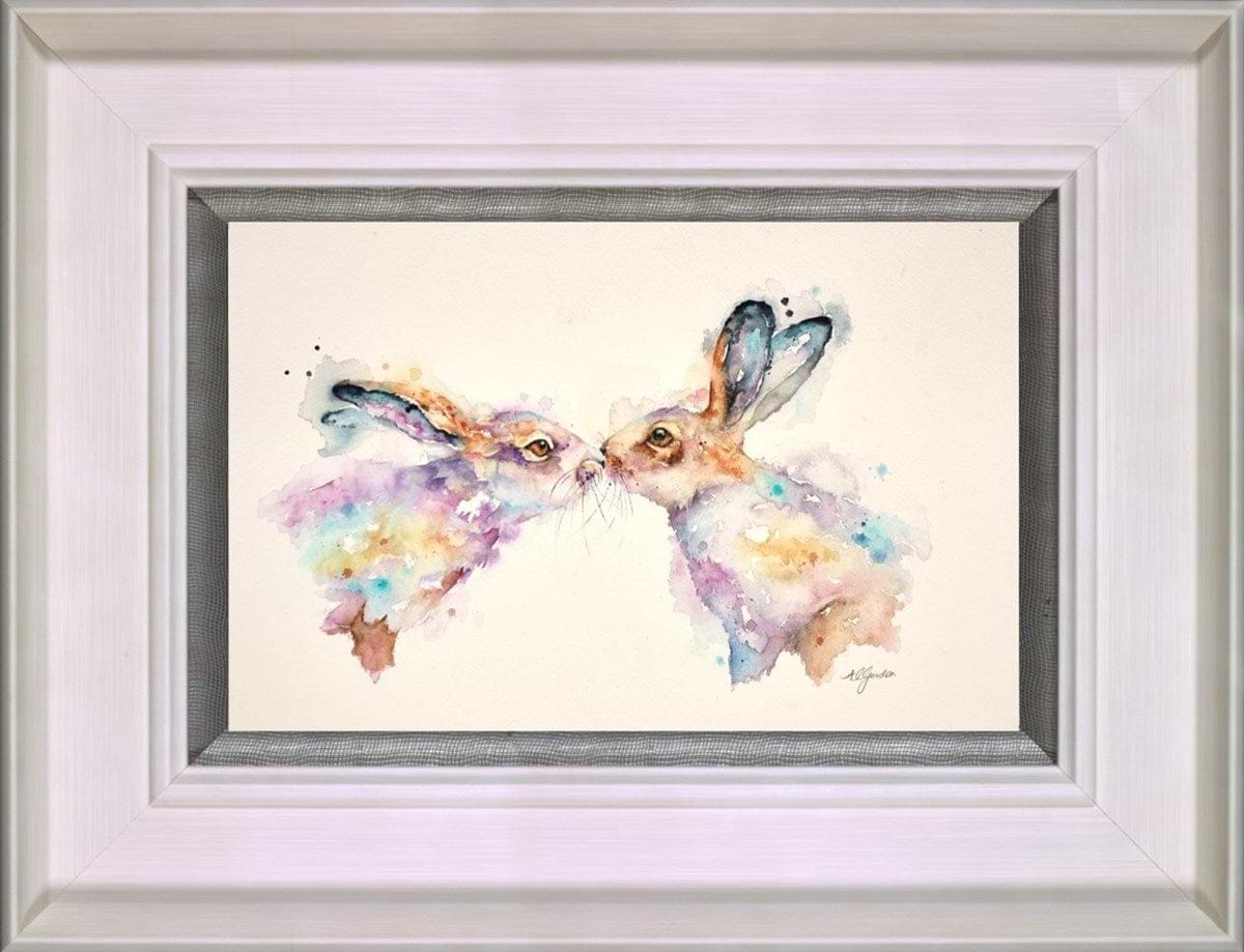 Tangled Whiskers- Kissing Hares (Framed)
