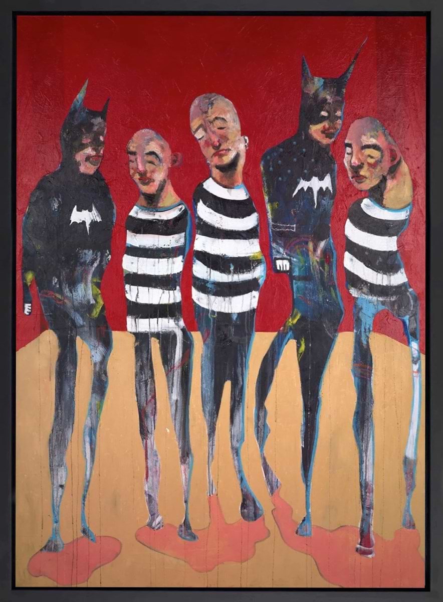 Batman, his stunt double and his drinking buddies (Framed)