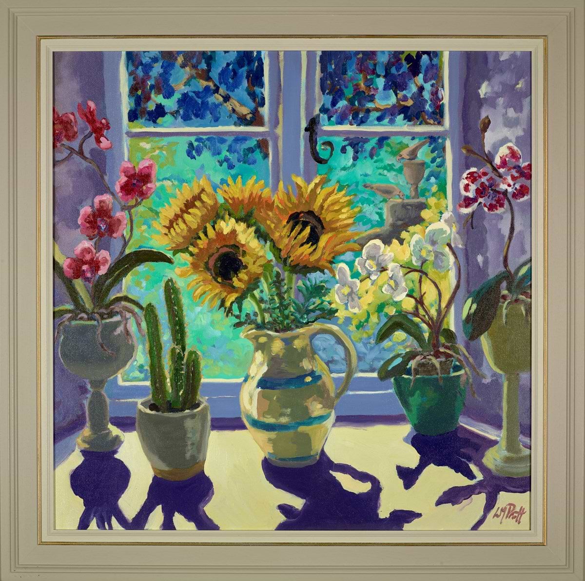 Sunflowers Still Life and Birdbath