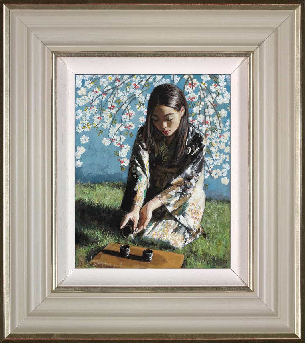 Geisha With White Flowers I (Framed)