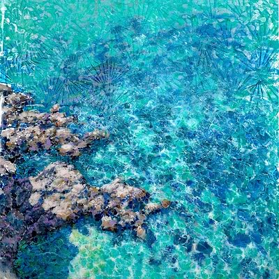 Violet Rocks on the Bright Sea