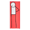 Famous stick figure on a red background