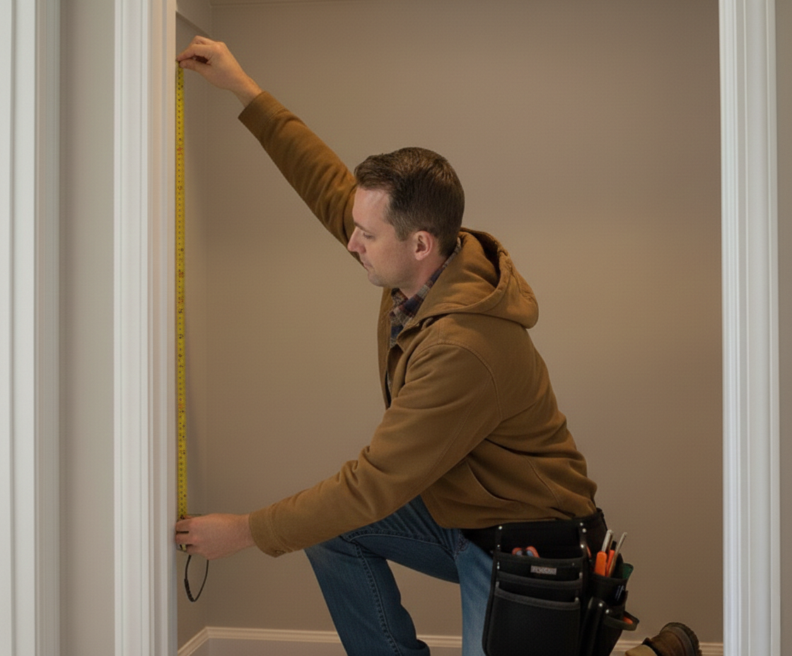 Man measuring a closet