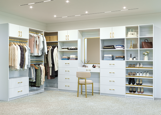 Elegant white walk-in closet