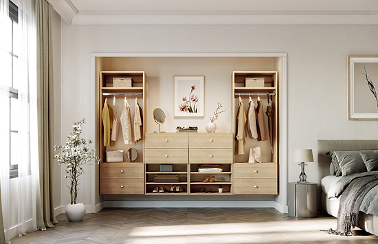 Natural Oak reach-in bedroom closet
