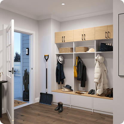 White & Natural Oak Mudroom System, opens Mudroom product page