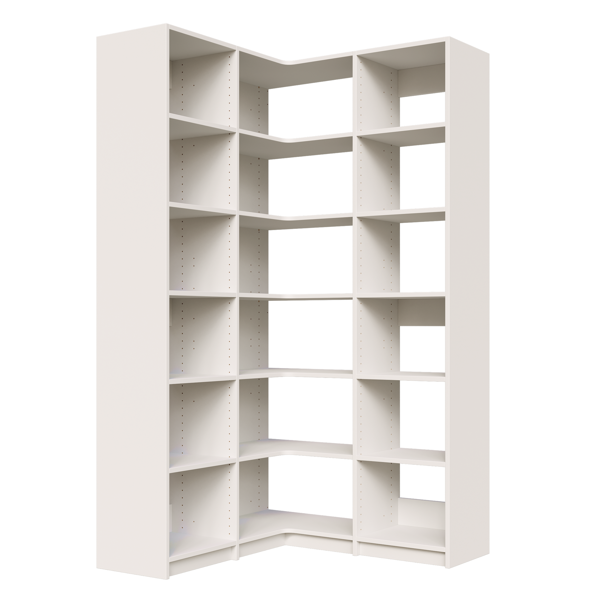 White L-shaped corner shelving kit, 47.25 inch, with adjustable shelves for closet storage