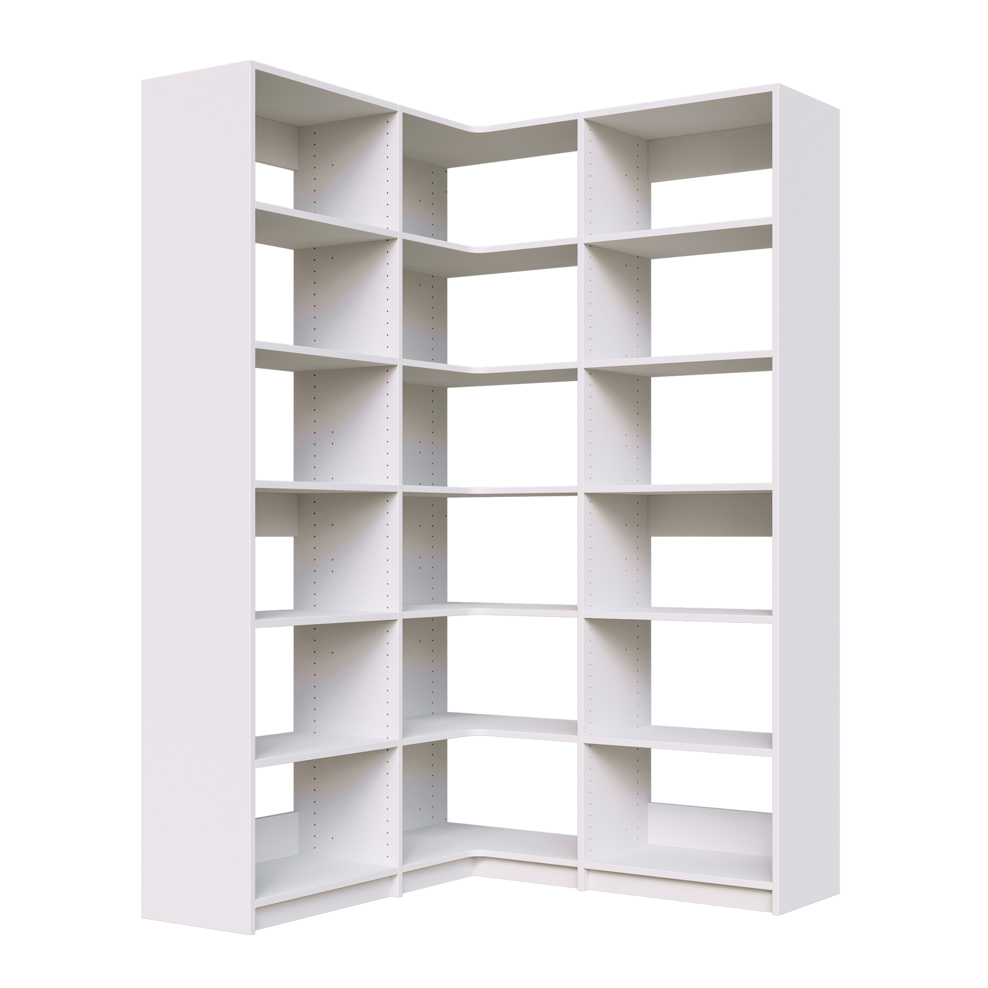 White corner shelving kit, 53.25 inch, with adjustable shelves