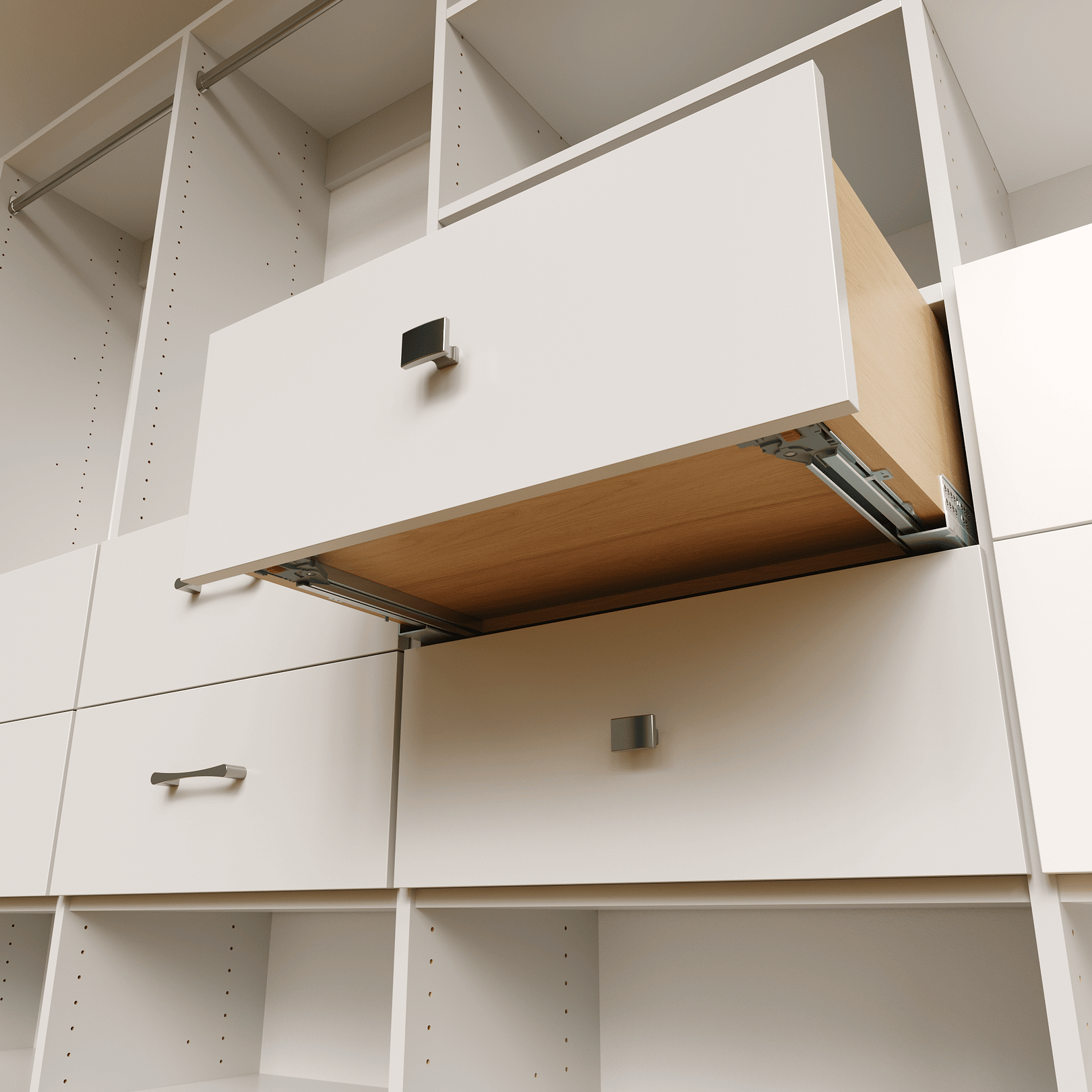 Installed undermount slide on drawer  underside
