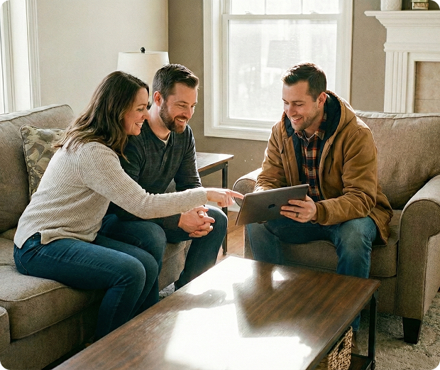 People smiling while viewing closet design