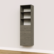 Grey slab drawer tower, 19.5 inches wide, perfect for walk-in closet organization
