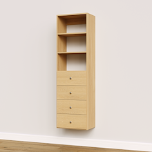 19.5 inch natural oak slab drawer tower built for closet drawer storage
