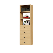 19.5 inch natural oak slab drawer tower made for space-saving closet storage