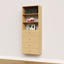 25.5 inch natural oak slab drawer tower designed for folded clothing storage