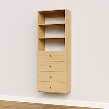 Natural oak slab drawer tower, 25.5 inches wide, ideal for bedroom closet storage