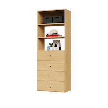 25.5 inch natural oak slab drawer tower designed for everyday closet storage
