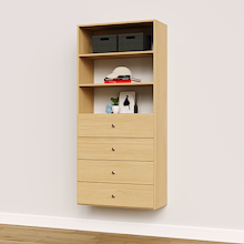 31.5 inch natural oak slab drawer tower made for reach-in closet storage