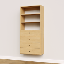 31.5 inch natural oak slab drawer tower for modular closet storage