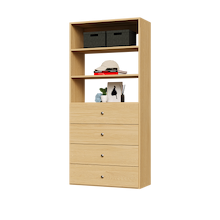31.5 inch natural oak slab drawer tower built for modular closet storage
