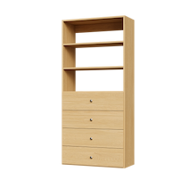 Natural oak slab drawer tower, 31.5 inches wide, perfect for walk-in closet organization