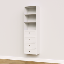 White shaker drawer tower, 19.5 inches wide, perfect for everyday closet storage