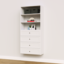 White shaker drawer tower, 31.5 inches wide, ideal for closet storage and organization