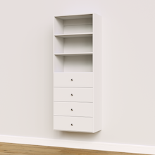 White slab drawer tower, 25.5 inches wide, great for master bedroom closet storage