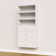 White slab drawer tower, 31.5 inches wide, great for clothing and closet organization
