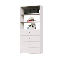 31.5 inch white slab drawer tower designed for walk-in closet organization