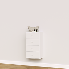 White closet drawers with slab fronts for folded clothes, sweaters, and wardrobe storage.