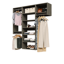 Grey 64.5-inch woodgrain Vista Total Closet Kit with a shelf tower, double hanging, and tall hanging