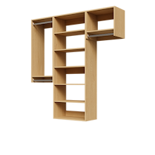Natural oak 64.5-inch woodgrain Vista Total Closet Kit, empty, with a shelf tower, double hanging, and tall hanging