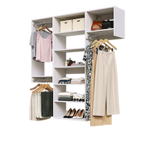 White 64.5-inch Vista Total Closet Kit with a shelf tower, double hanging, and tall hanging