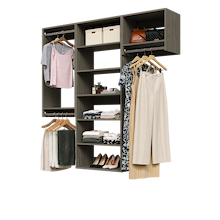 Grey 67.5-inch woodgrain Vista Total Closet Kit with a shelf tower, double hanging, and tall hanging