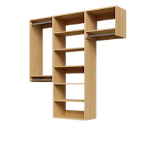 Natural oak 67.5-inch woodgrain Vista Total Closet Kit, empty, with a shelf tower, double hanging, and tall hanging