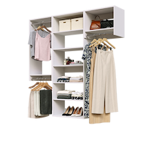 White 67.5-inch Vista Total Closet Kit with a shelf tower, double hanging, and tall hanging