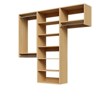 Natural oak 73.5-inch woodgrain Vista Total Closet Kit, empty, with a shelf tower, double hanging, and tall hanging